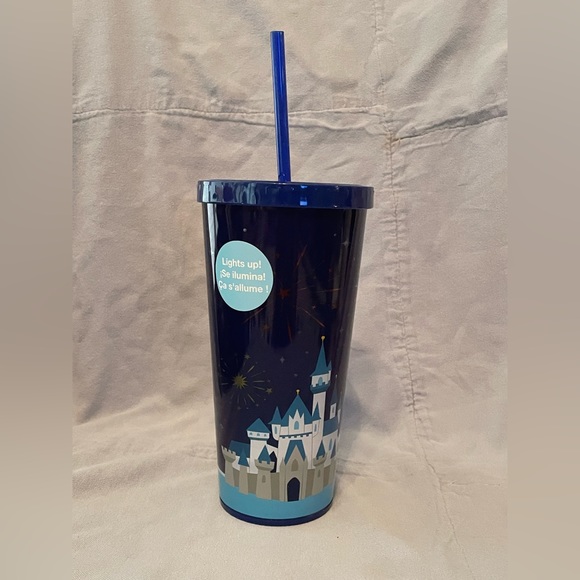 NEW Walt Disney World Parks Castle Light Up Tumbler Straw Fireworks Blue 16oz - Picture 1 of 7